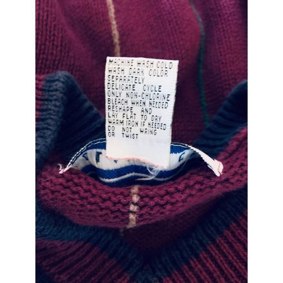 Harbour Classics Mens Vintage 80's V-Neck Cranberry Navy Sweater‎ Large - Picture 3 of 5